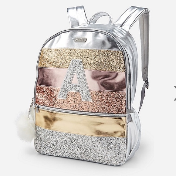 Justice Other - NWT justice glitter striped backpack initial A